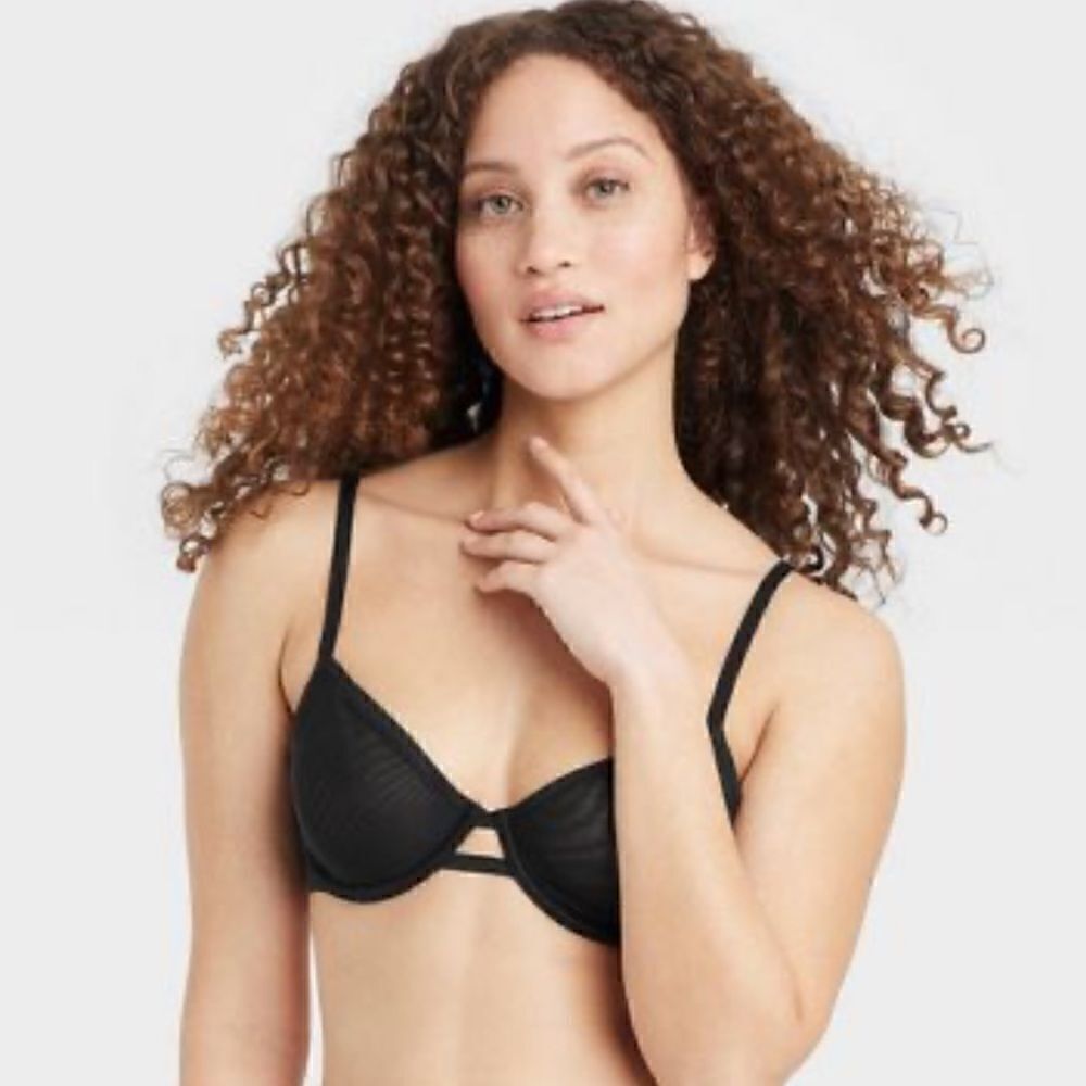 NWT Auden Sheer Mesh Unlined Demi Coverage Underwire Bra 34D Black